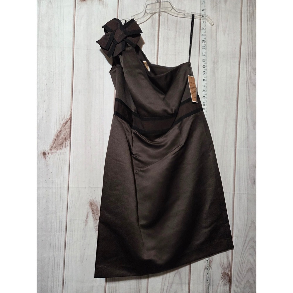 NUE by Shani One Shoulder Bow Detail Dress Brown Size‎ 12 Body Architecture